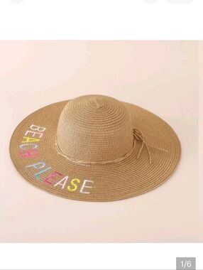 🆕👒"BEACH PLEASE" COLOURFUL EMBROIDERED STRAW SUN HAT👒